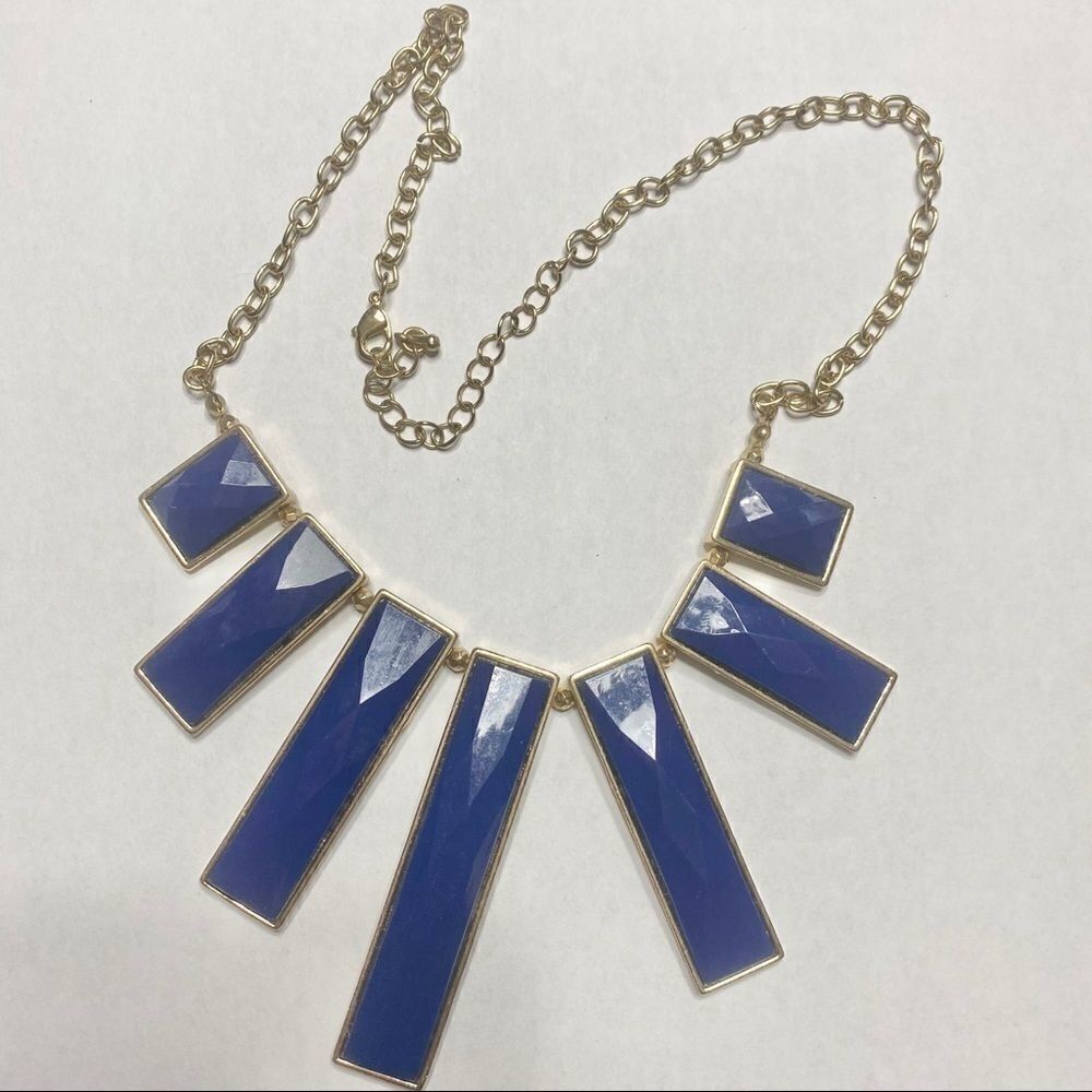 Statement necklace Blue large gold necklace